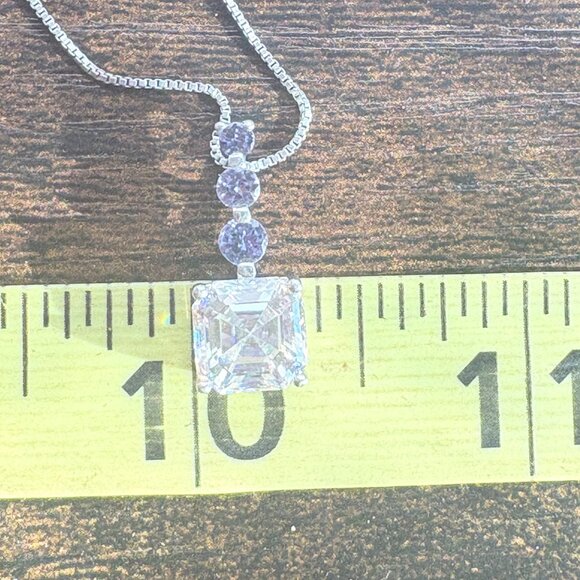 VTG Sterling Silver 925 Blue & White CZ Pendant Necklace Size 18" Adjustable - Picture 13 of 15